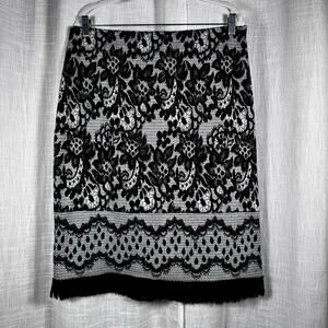 Lennie for Nina Leonard Floral Skirt Size XL Elegant Lace Fringe Whimsygoth